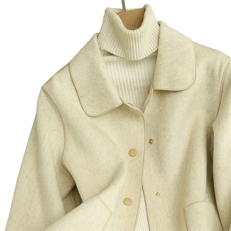 

2022 Women's Double-Sided Wool Coat Spring Autumn Woolen Short Jackets Casual Lady Top Soft Cozy Solid Fleece Outerwears JH356