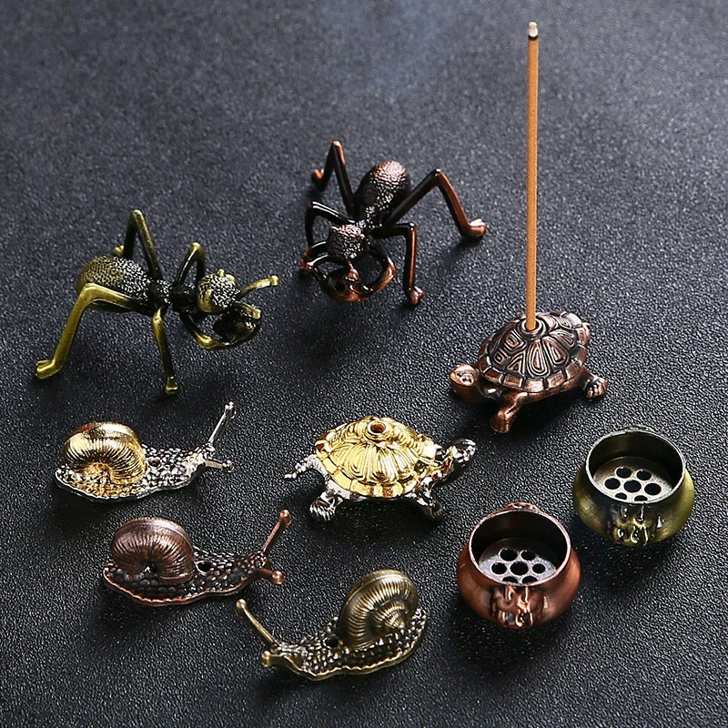 

1PC Mini Copper Joss-stick inserted Incense Holder Ant Turtle Incense Base Metal Crafts Home Decoration Sandalwood Incense Burne