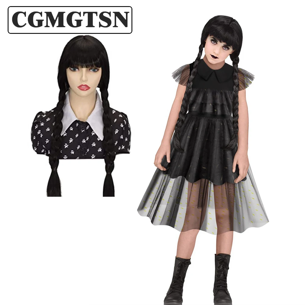 

CGMGTSN Wednesday Addams Cosplay For Girl Costume Vestidos For Kids Girls Mesh Party Dresses Carnival Costumes 3-10 Years Old