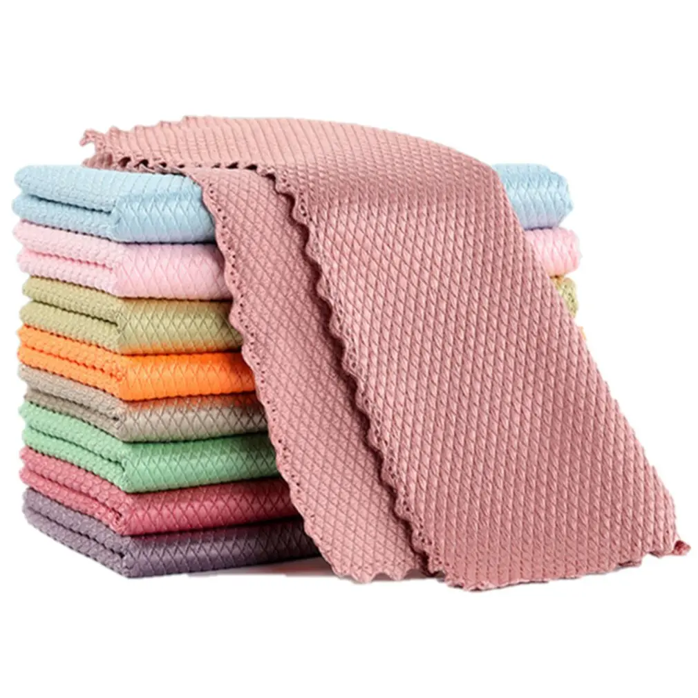 

Efficient Microfiber Fish Scale Wipe Cloth Anti-grease Wiping Rag Super Absorbent Washing Dish Kitchen Cleaning Towel