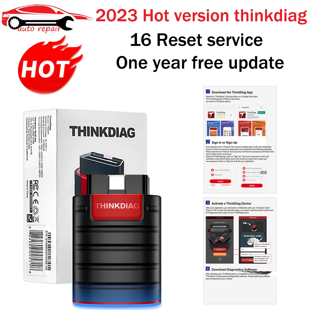 Диагностический сканер THINKCAR Thinkdiag, диагностический сканер OBD2 PK Easydiag Golopro, полная версия, один год, для всех автомобилей, 16 сбросов, 2023