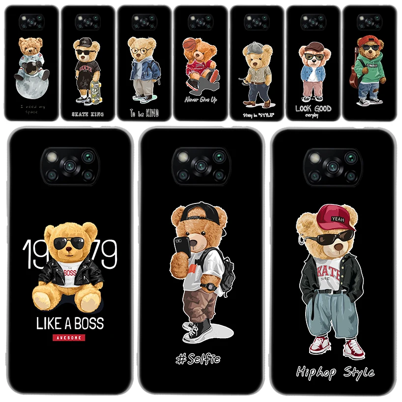 

Fashion Brand Bear Transparent Soft Phone Case for Xiaomi Poco X5 X4 Gt X3 Nfc M5s M4 Pro M3 F3 F2 F1 Mi Note 10 A2 A3 Lite Cove