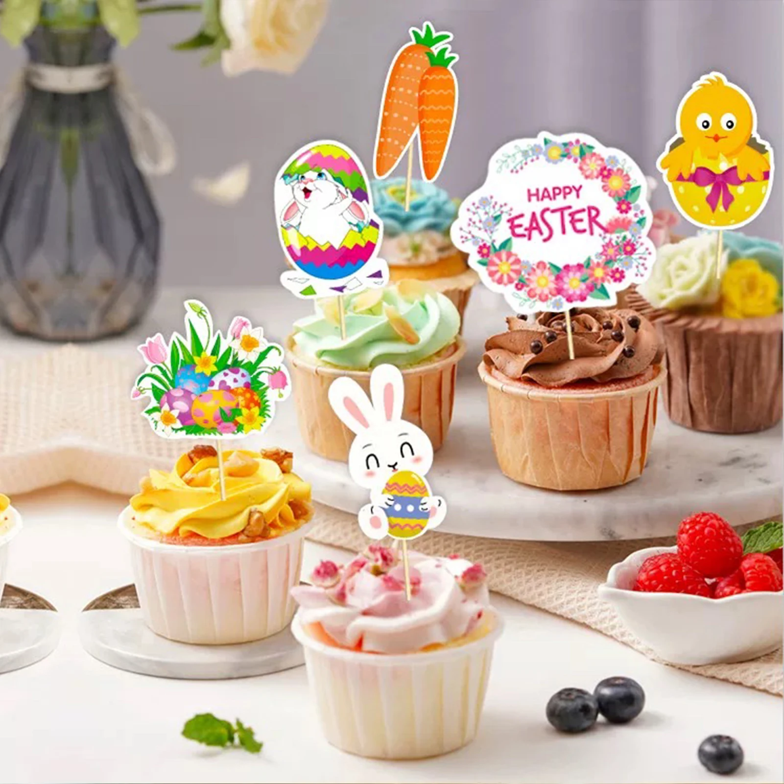 

6 Pcs Easter Bunny Cake Insert Topper Set Paper Cake Cupcake Toppers Birthday/Holiday Cake Decor for Girls Kids Wedding Mother
