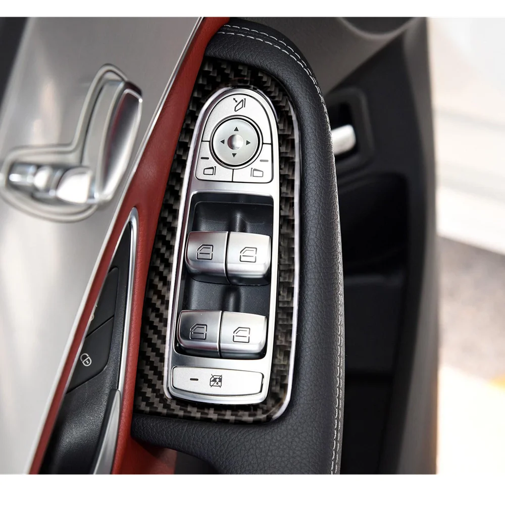 

For Mercedes C Class W205 GLC Accessories Carbon Fiber Window Switch Armrest Panel Trim C180 C200 Styling Stickers