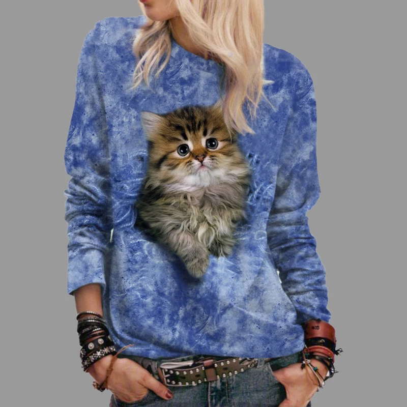 Latest Trendy Girl Favorite Couture Cute Cat Animal Print Sweatshirt Women Harajuku Pullover Spring Pop Streetwear Tops Jacket