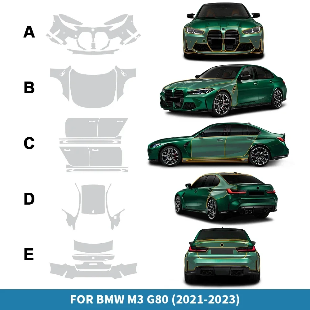 Предварительно вырезанная PPF для BMW M3 G80 2021-2023 защитная пленка краски