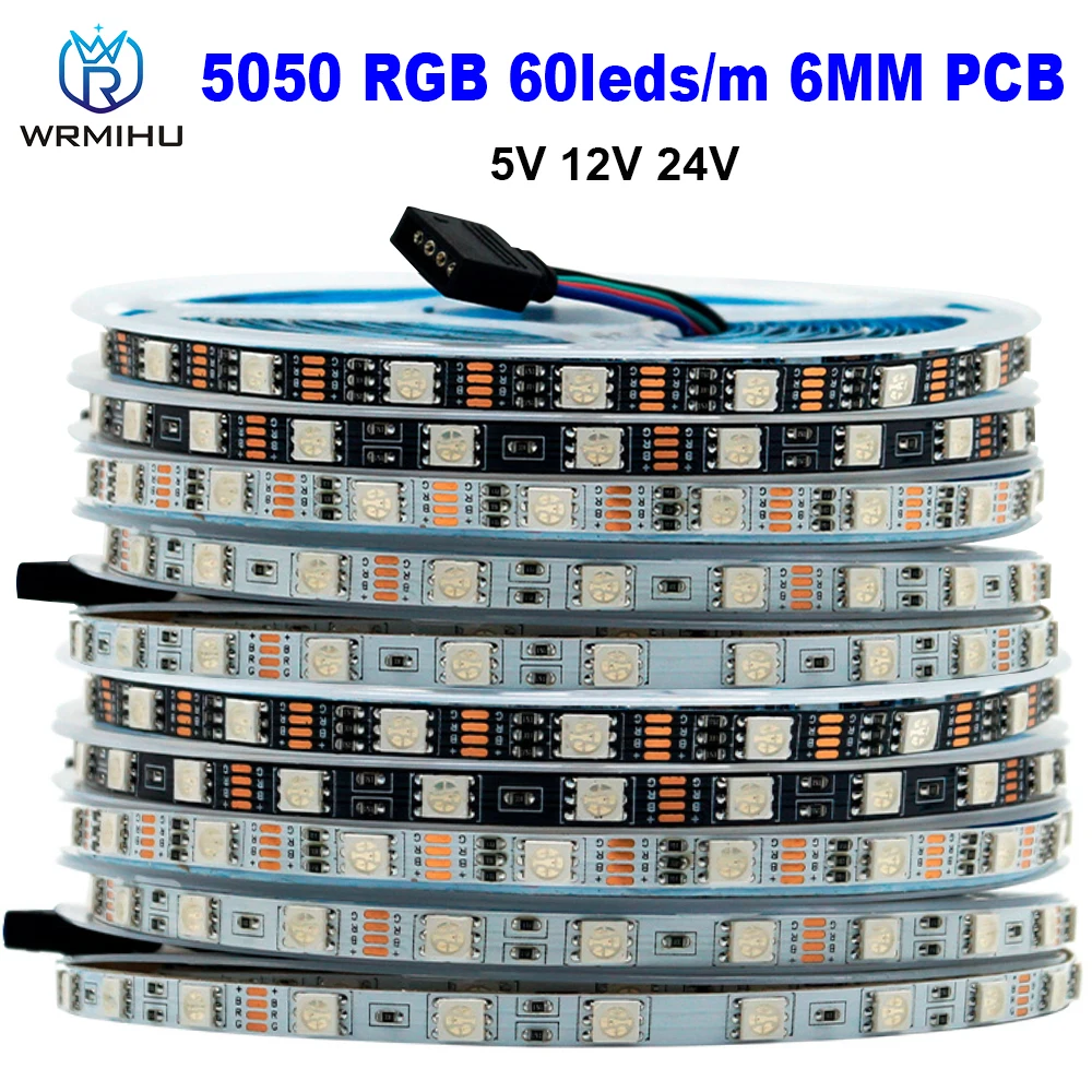 Супер светильник Кая Пастельная гибкая светодиодная лента DC5V 12V 24V SMD5050 60 светодиодов 5 мм PCB RGB для украшения винного шкафа ТВ