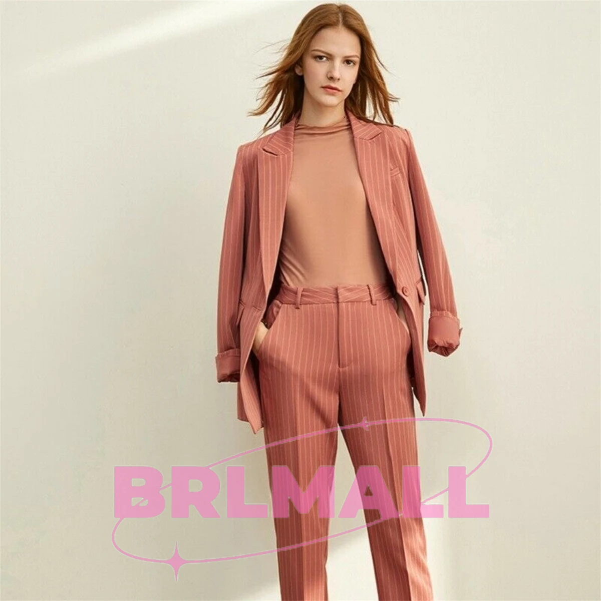 Fashion Suits Formal Business Suit Wedding Tuxedos Party Professional Striped Notch Lapel 2 Piece Women Suit (Blazer+Pants)