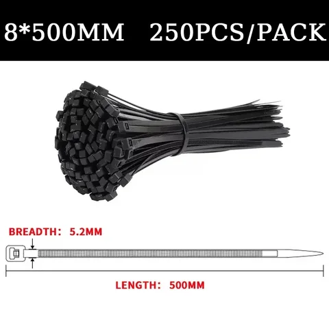 Самоблокирующийся пластиковый нейлоновый хомут для кабеля 5*200 мм 5*300 мм черный хомут для кабеля 8*500 мм большой Хомут для кабеля застежка-молния хомут для ремня