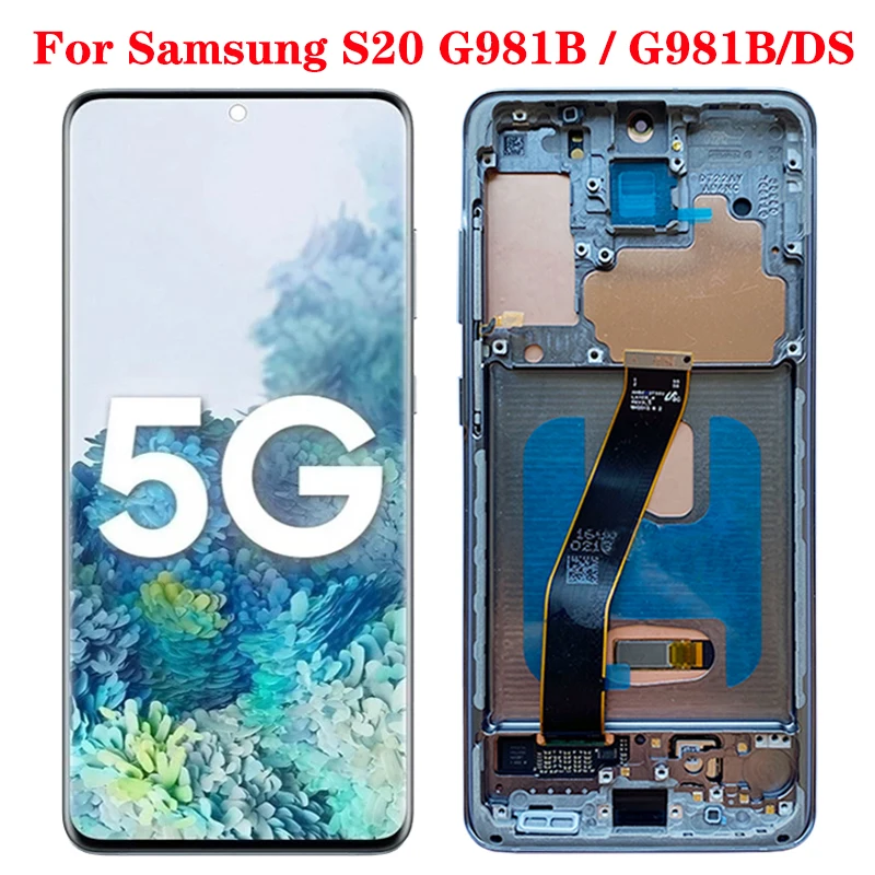 

. SUPER AMOLED G980F LCD For Samsung Galaxy S20 5G Touch Screen With frame Digitizer Assembly 6.2 '' S20 SM-G981B/DS