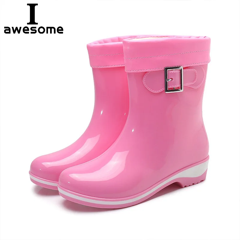 

Women Rain Boots Rubber Boots Flower Bowtie Spring Ankle Boot Female Waterproof Solid Shoes Non-slip Rain Shoe Ladies Casual