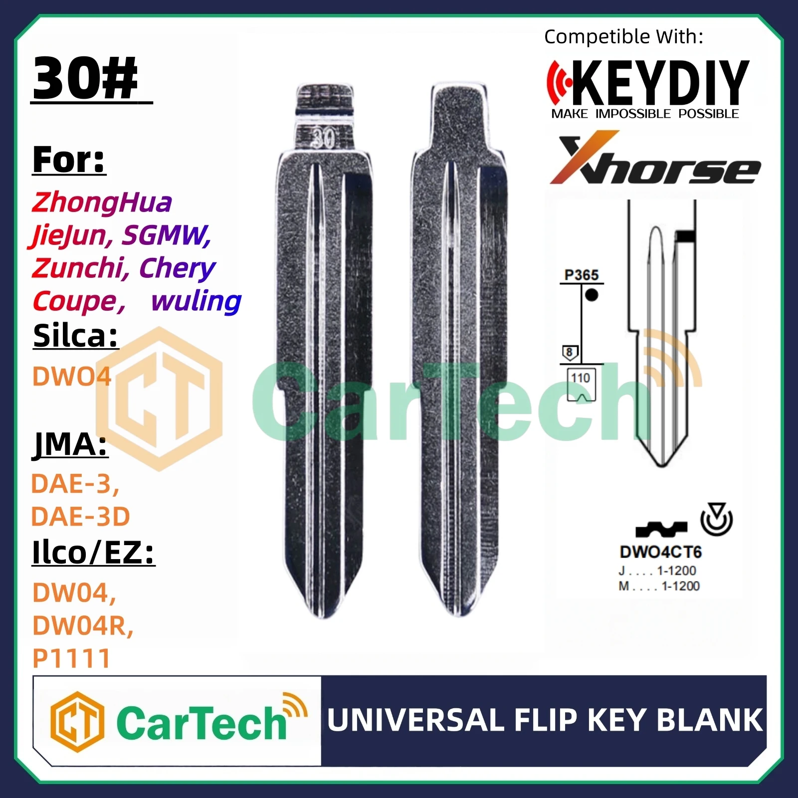 Фото Cartech 30 # режущий флип-пустой ключ лезвие для KEYDIY KD VVDI пульт дистанционного управления подходит ZhongHua JieJun SGMW Zunchi Chery Coupe №1
