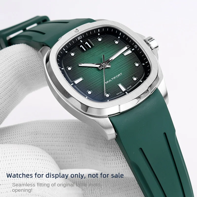 Curved end FMK strap 22mm for Mido Multiport watch TV M049 rubber 526 bracelet green blue VITON watchband mem parts