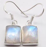 new fashion rectangular convex rainbow moonstone earrings 925 sterling silver gemstone earrings engagement gift