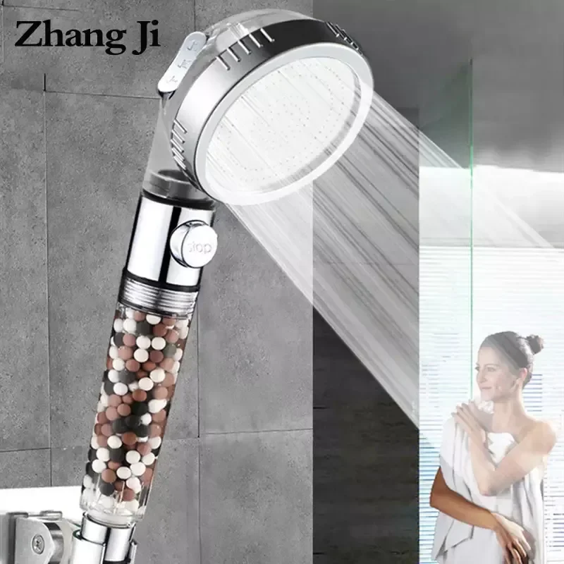 Фото ZhangJi ванная комната 3-функциональная спа душевая головка с переключателем кнопка остановки высокого давления Анионный фильтр для ванной во... №1