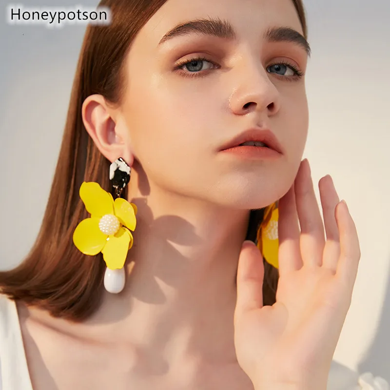 

New Design Fashion Bohemin Flowers Drop Earrings Trendy Statement ZA Dangle Earrings For Women Brand Pendientes Jewelry Bijoux