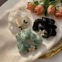 new fashion white flower lace hair tie with ponytail rubber band hair rope for women wedding hair accessories jewelry