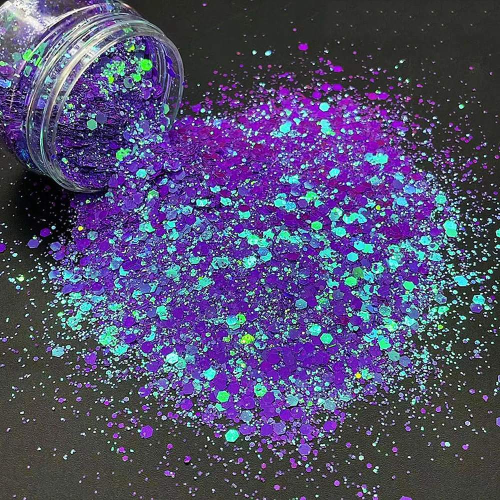 10g Nail Art Glitter Chunky Flakes Cosmetic Super Shiny Wedding Wishes Mix Holographic Craft Iridescent Hex Poly Tumbler Glitter