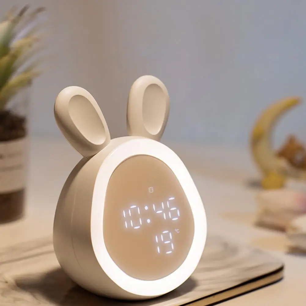 

Cute Rabbit Alarm Clock Rechargeable Adjustable Brightness LED Luminous Digital Clock With Temperature Display Night Light