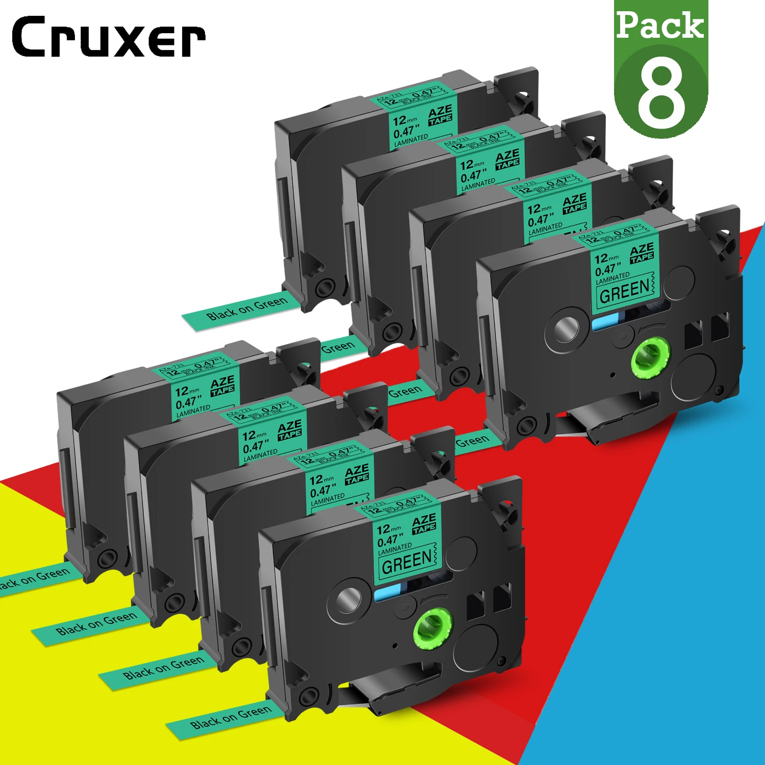 4/8PK TZe731 12 мм стандартная черная на зеленой ленте Brother TZ741 721 лента совместимая с