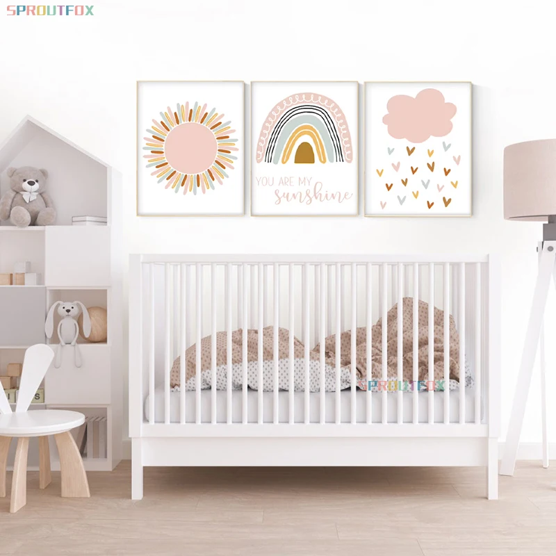 Настенные плакаты для детской комнаты с рисунком солнца радуги и облаков