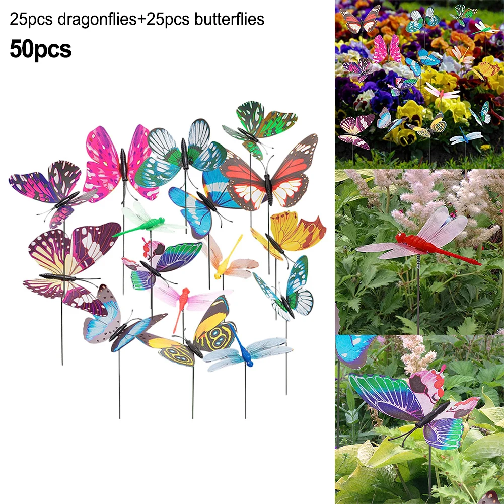 

50Pcs/set Butterflies Garden Yard Plant Colorful Whimsical Butterfly Stakes Decoracion Outdoor Decor Flower Pots Decoration