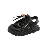 childrens covered toes sandals for boys 2022 summer baby soft bottom hook loop kids fashion beach shoes black korean sneakers