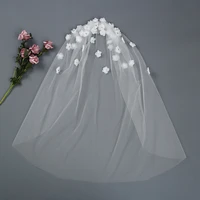 bridal shower veil 3d flowers white wedding veil with comb crystal beaded short veil tulle wedding bridal veils 2022 for women