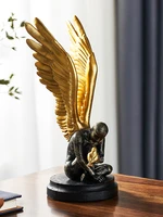 nordic abstract sculpture resin golden angel statue home decoration accessories european vintage living room decor art statue