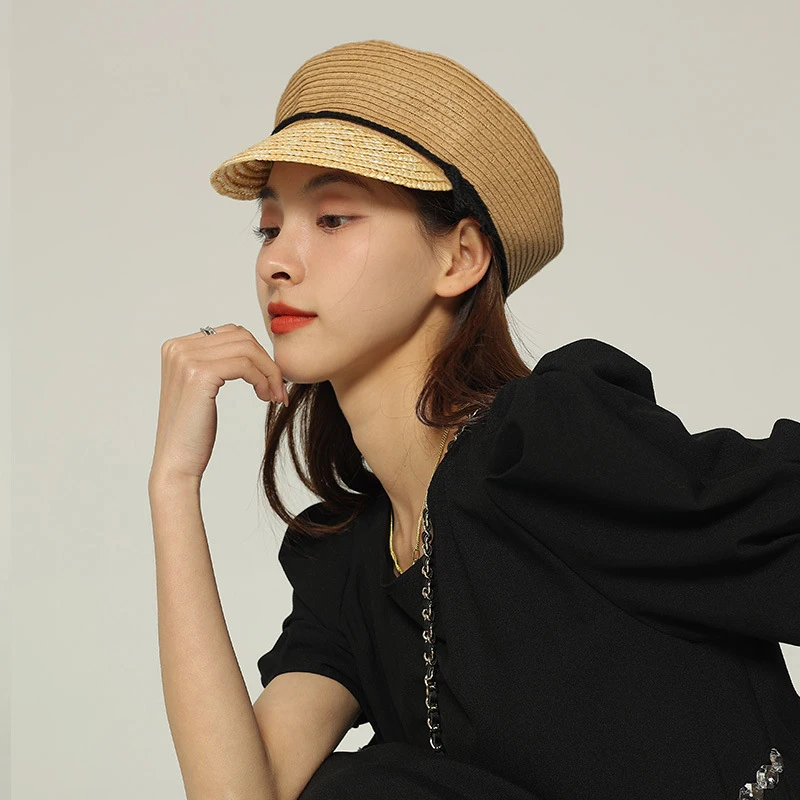 

Кепка Женская восьмиугольная из натуральной соломы, плетеная пляжная Панама в стиле милитари для отпуска, с защитой от УФ лучей, лето