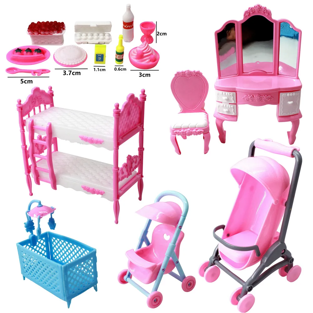 

Mix Doll Pretend Play Toy Baby Bed Princess Chair Doll Furniture Cart for Barbie Accessories For Kelly Dollhouse Fashion Toy JJ