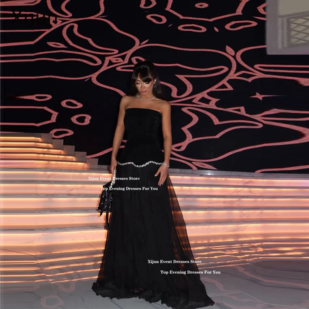 Xijun Черный креп Роскошные длинные вечерние платья Саудовская Аравия