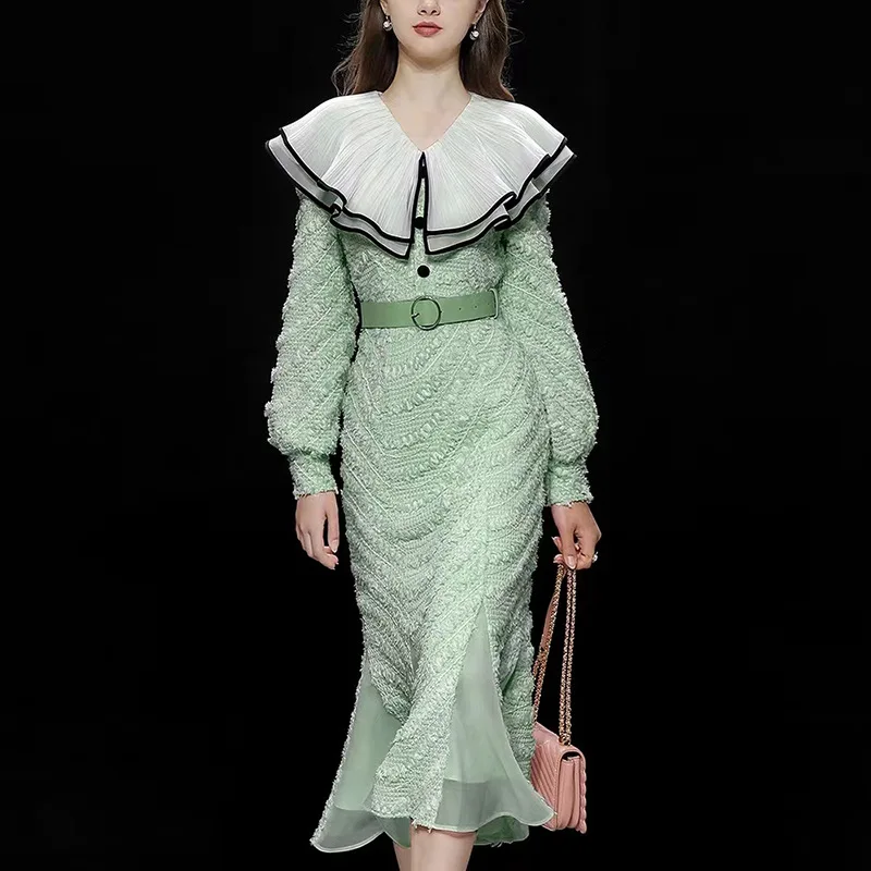 

Весенняя женская одежда, новое элегантное платье с рукавами-фонариками и зауженной талией, длинная юбка