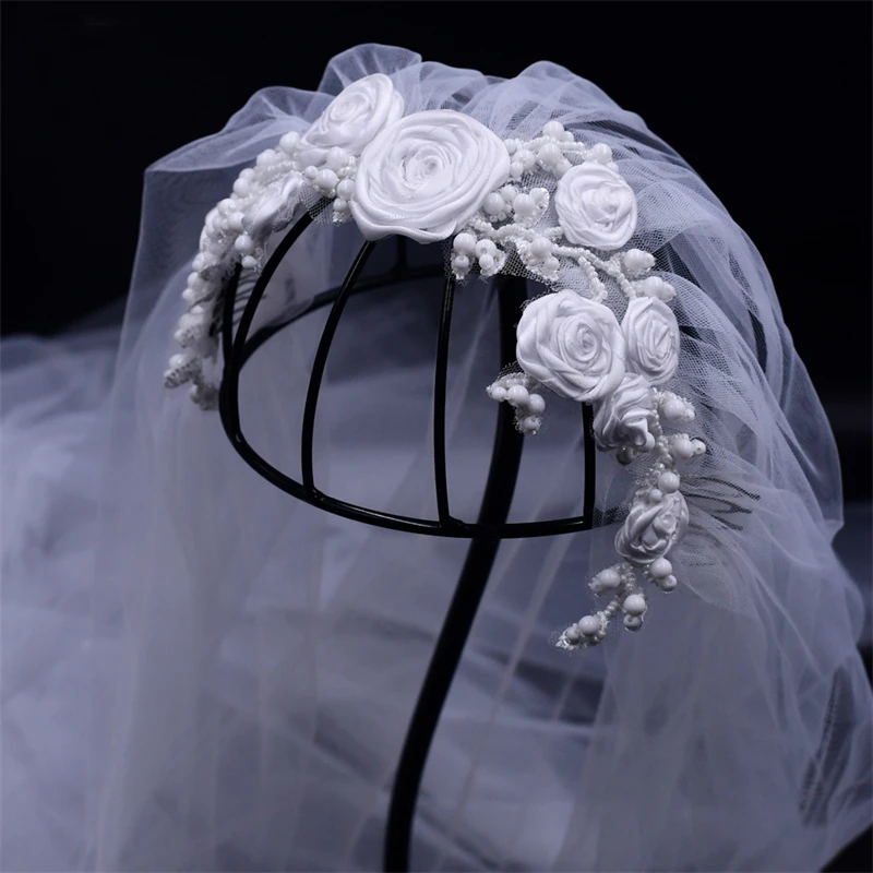 

Свадебные украшения для невесты, Восточная Фата для невесты, кружевная Фата цвета слоновой кости, Цветочная аппликация, милый свежий стиль