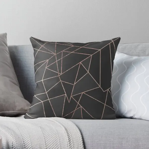 

Chic Rose Gold Geometric Outline On Blac Printing Throw Pillow Cover Decorative Office Soft Throw Waist Pillows not include