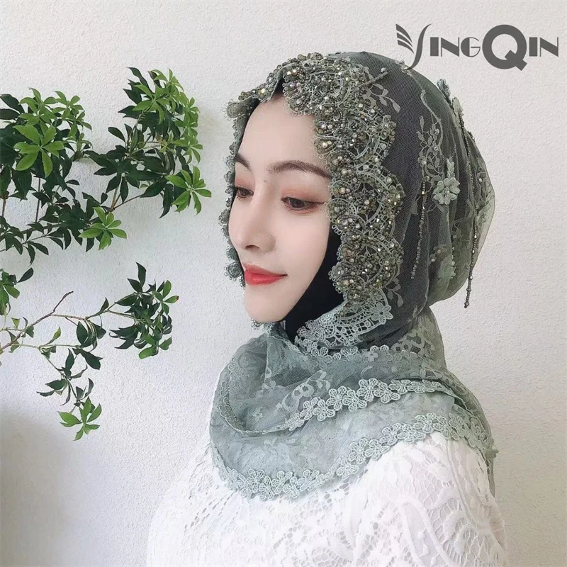 Muslim Women Headscarf Freeshipping Sequin Chiffon Lace Summer Malaysia Silk Shawl Scarf Hijab Hat Islam Saudi Arabia Headwrap