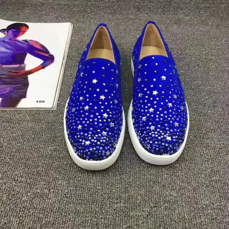 

Brand Real Leather Red Bottom Men's Women's Rhinestone Rivets Shoes Flats Casual Sneakers Designer Unisex