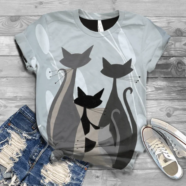 Футболка женская оверсайз с 3D принтом Модная стильная рубашка кошками и
