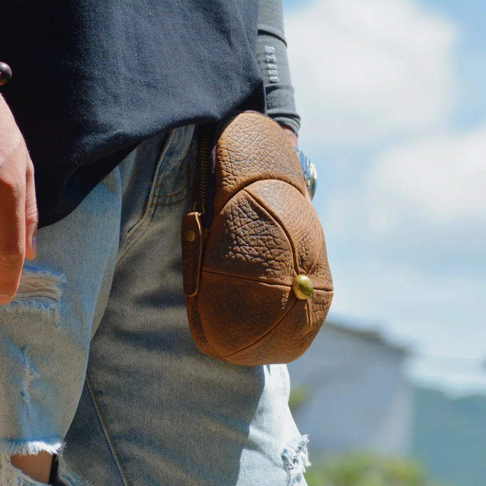 Real leather vintage bag hat wrap mobile phone waist bag