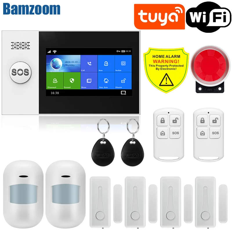 TFT Screen Tuya WIFI GSM Smart Home Burglar Security Alarm System Motion Detector APP Control Smoke Door Sensor