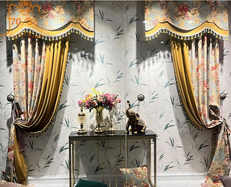 Плотные бархатные шторы затемняющие занавески в американском стиле ретро с