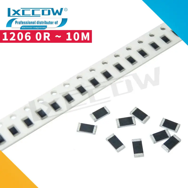 

100 шт., SMD резистор 1206, 0R ~ 10M 1/2W 0 1 10 100 150 220 330 Ом 1K 2,2 K 10K 100K 0R 1R 10R 100R 150R 220R 330R