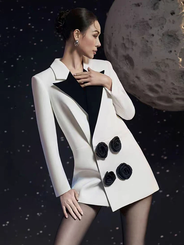 ZMEENNA модные женские пиджаки с трехмерным цветком и контрастным цветочным узором