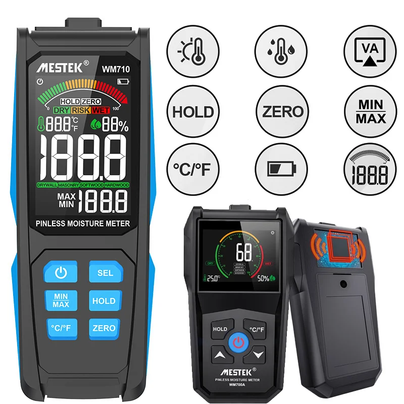 

Digital Wood Moisture Meter Non-destructive Inductive Hygrometer Analog Dual Display Ambient Temp Humidity Timber Damp Detector