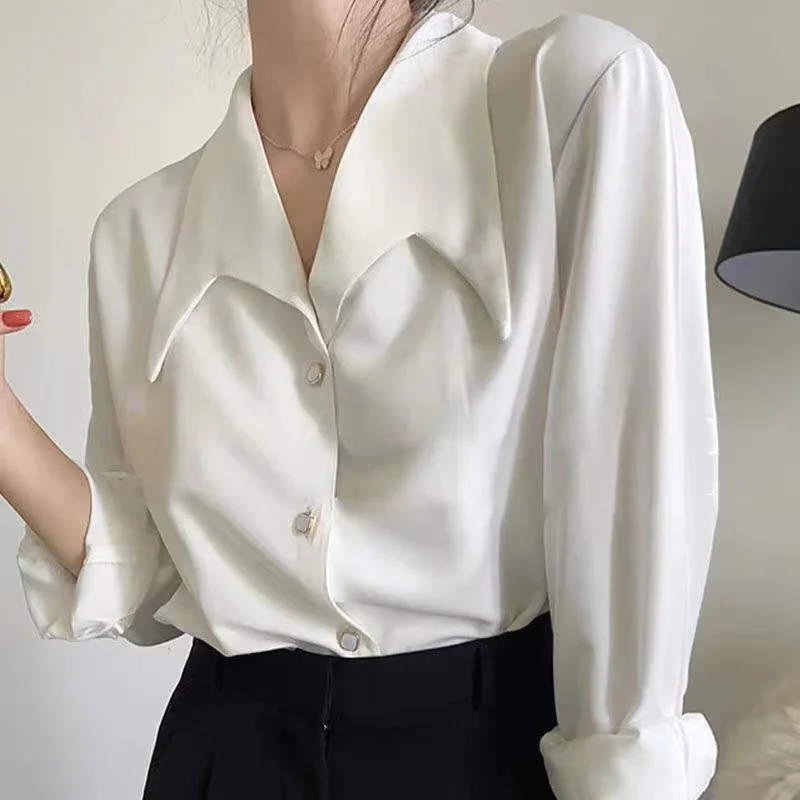 

2023 Spring Elegant Long Sleeve Blouse Women White Office Lady Tops Buttons Shirts Clothes Chic Collor Slim Blouses Blusas 23441