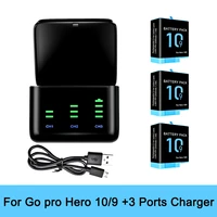 for gopro hero10 9 battery charger 3 way charging case rechargeable 2000mah battery storage box for go pro hero 9 10 accessories