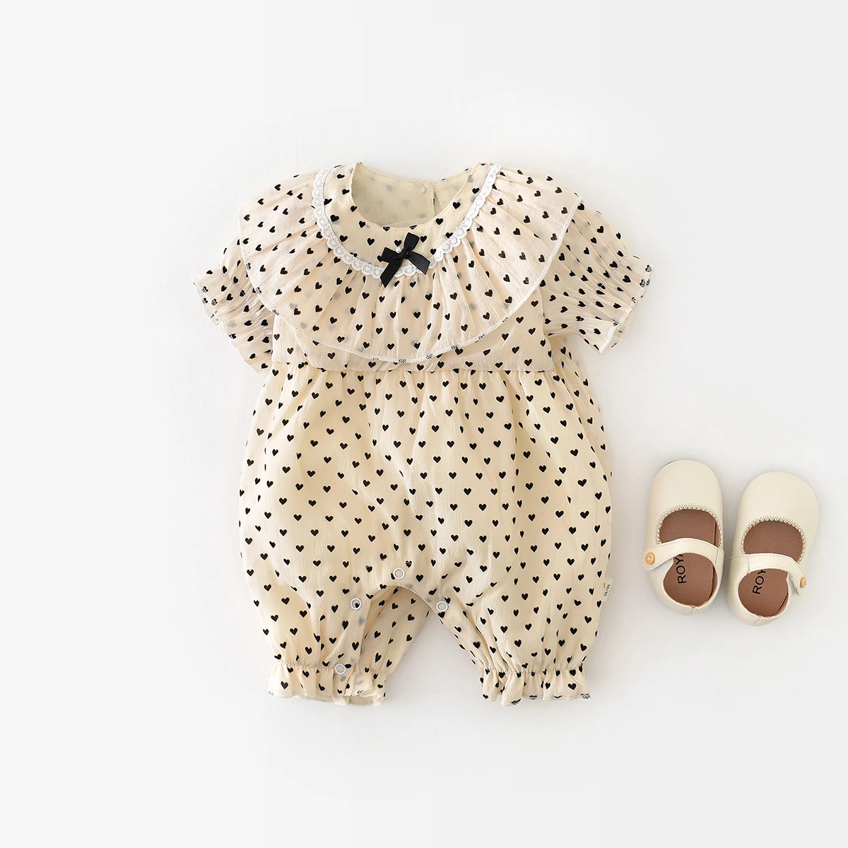 

Комбинезон для новорожденных девочек, летняя Милая одежда с принтом Love, с коротким рукавом, цельнокроеный, для начинающих ходить детей
