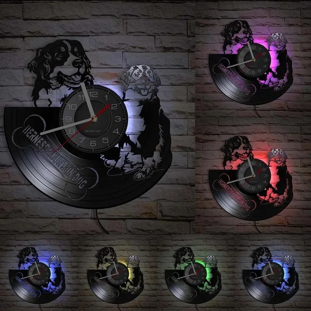 Настенные часы Бернская горная собака виниловая пластина настенное искусство