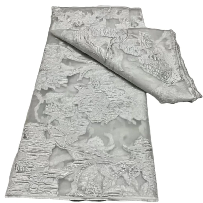 Новейшая белая жаккардовая кружевная ткань, африканская кружевная ткань, новый материал, французская Бриллиантовая кружевная ткань H995