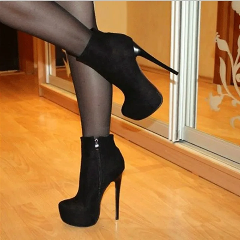 

Sexy women's boots. Suede, about 15 cm heel height. Ankle boots High heel boots. Round toe boots. SIZE:34-45